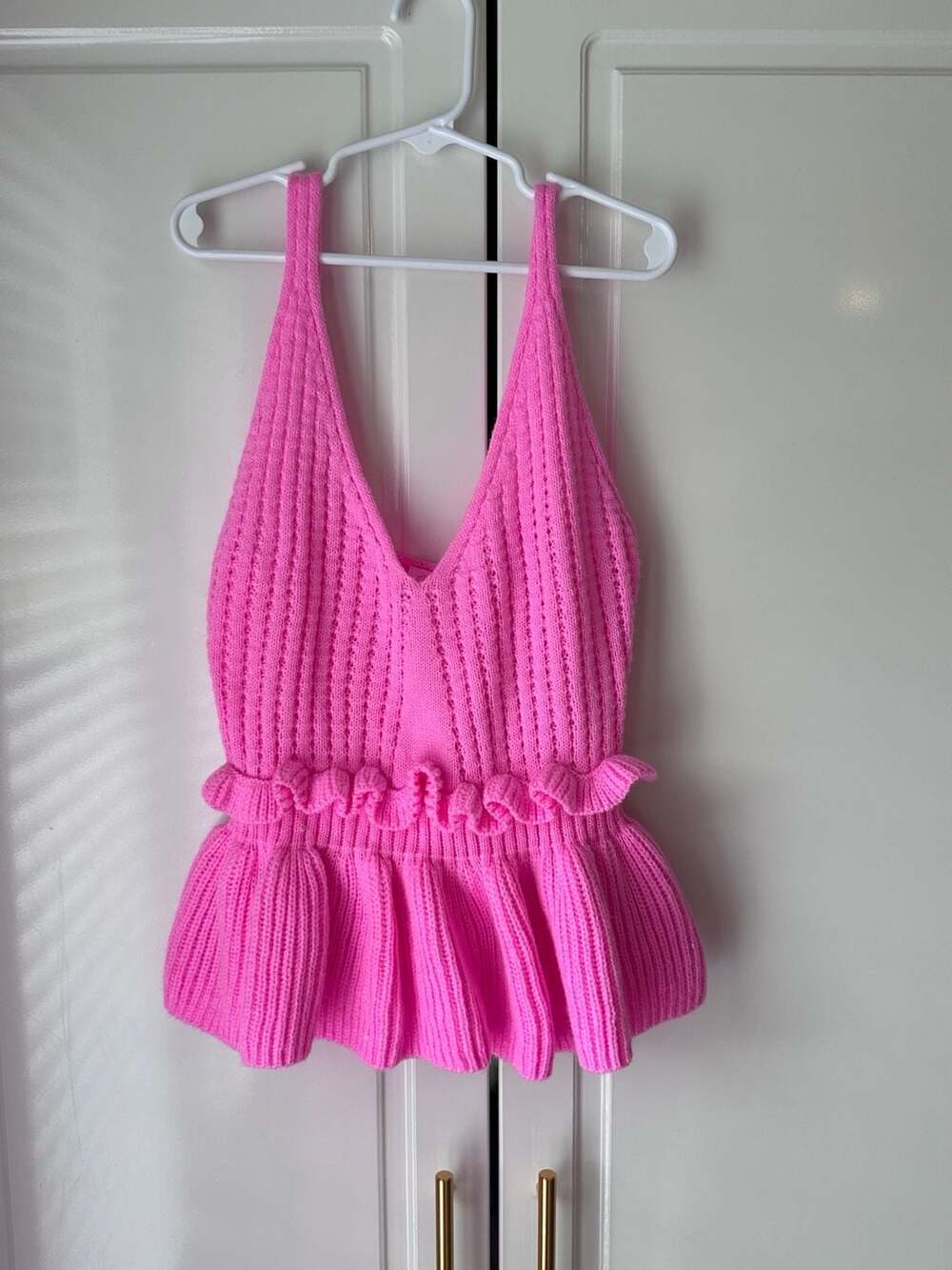 Pink Lily Knitted Halter Top Size S Hot Pink Peplum Ruffle Hem